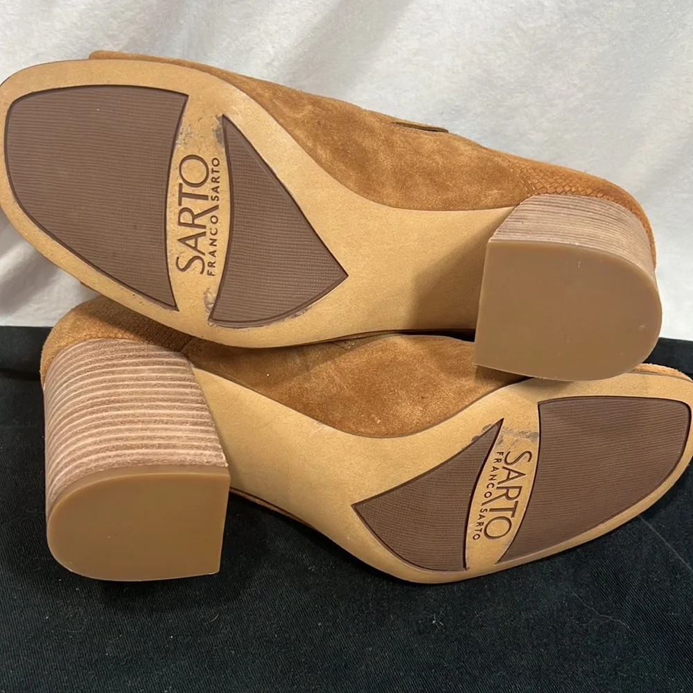 Anthropologie Franco Sarto Ellison Leather Suede Mules Shooties Block Heels - Picture 7 of 11